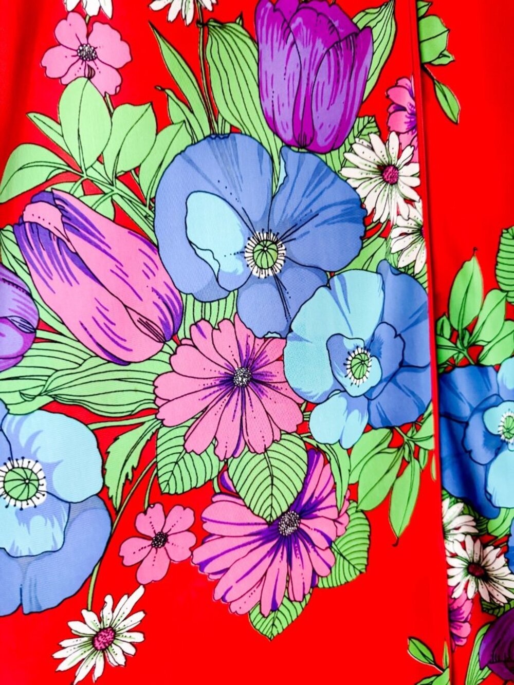 Vintage Lorraine Red Bright Floral House Dress L - Picture 5 of 6